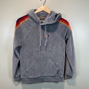 Aviator Nation Gray Velour Hoodie with Red and Yellow Stripes